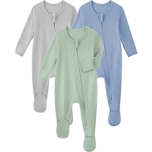 Yoofoss Rayon Made From Bamboo Baby Pajamas 3pcs Newborn Sleepers For Boy Girl Clothes, 0-3 3-6 6-9 Months Footed Pjs