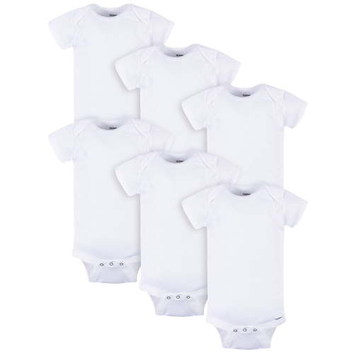 Gerber Baby Neutral White Cotton Onesies Bodysuits 6-Pack, Sizes 0/3 to 12 Months