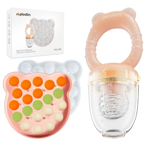 Baby Teething Relief Fruit Feeder with Freezer Tray, BPA-Free Silicone Food Feeder Pacifier, Breastmilk Popsicle Mold Set with Lid, Baby Feeding Essentials, 4 Months+