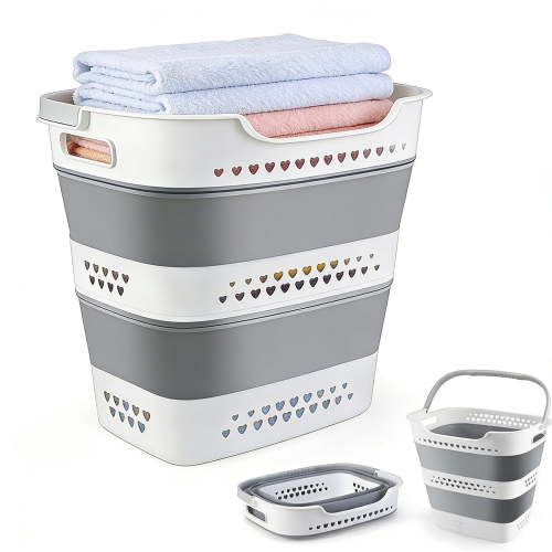 Collapsible Laundry Baskets Foldable Pop Up Laundry Hamper Plastic with Comfort Handles Folding Laundry Basket Space Saving Portable Dirty Clothes Hamper Storage Container/Organizer