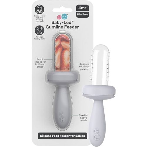 ezpz Baby-Led Gumline Feeder (Pewter) - Silicone Fruit Feeder for Infants 4 Months + - Baby Feeding Essentials - BLW Tools