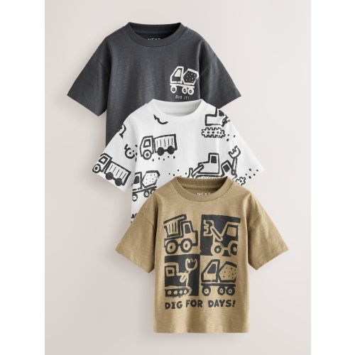 Black Digger Short Sleeve All Over Graphic Print T-Shirts 3 Pack