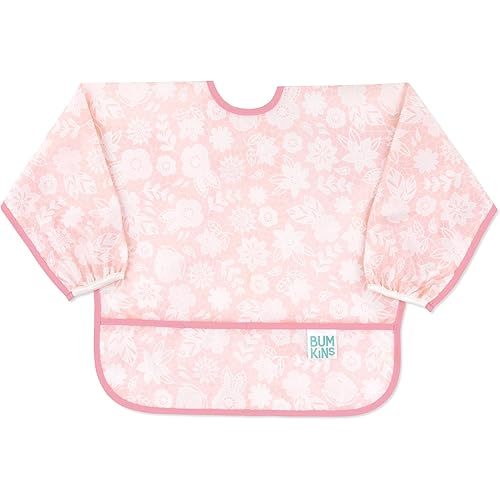 Bumkins Sleeved Bib for Girl or Boy, Baby and Toddler for 6-24 Mos, Essential Must Have for Eating, Feeding, Baby Led Weaning Supplies, Long Sleeve Mess Saving Food Catcher, Soft Fabric, Lace Pink