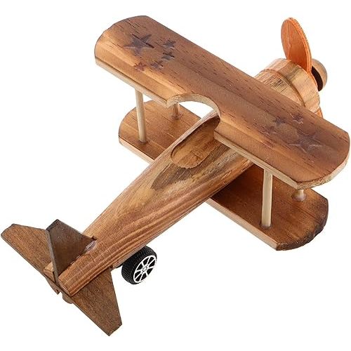 Wood Airplane Model, Wooden Vintage Airplane Small Toy Wood Plane Model Biplane Ornament for Kids Room Home Tabletop Nursery Decor