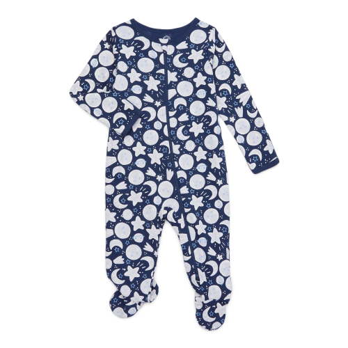Wonder Nation Baby Boy or Girl Zip Front Footed Sleep and Play Pajamas, Blue Cove Starry Night, Preemieie 6 to 9 Months