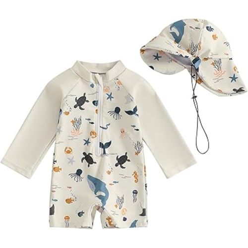 Hnyenmcko Baby/Toddler Boy Rash Guard Swimsuit Long Sleeve One Piece Zipper Swimwear Sunsuit Infant Bathing Suit Beachwear