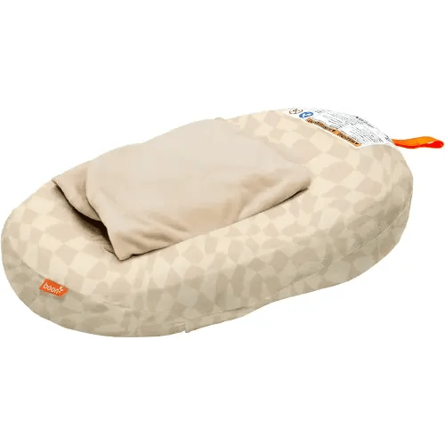 Boon Puff+ Inflatable Baby Bather - Portable Infant Bathtub Baby Bath Seat Includes Microfleece Cover, Swaddle Wings, and Storage Bag - Baby Tubs for Newborns - Portable Tub for Infants - Checker