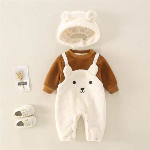 Cartoon Bear Baby Romper with Hat