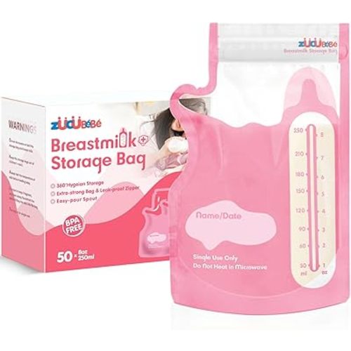 Breastmilk Storage Bags(50 Count)，8oz Milk Storage Bags for Breastfeeding，BPA Free with Easy Pour Spout, Self Standing, for Refrigeration and Freezing Red