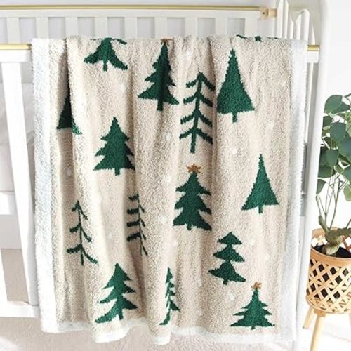 LifeTree Cozy Plush Baby Blanket - Soft Fuzzy Swaddle & Receiving Blanket for Toddler Nursery, Crib, Stroller, Warm & Lightweight for Girls and Boys, 31x40 Inches, PineTree Pattern