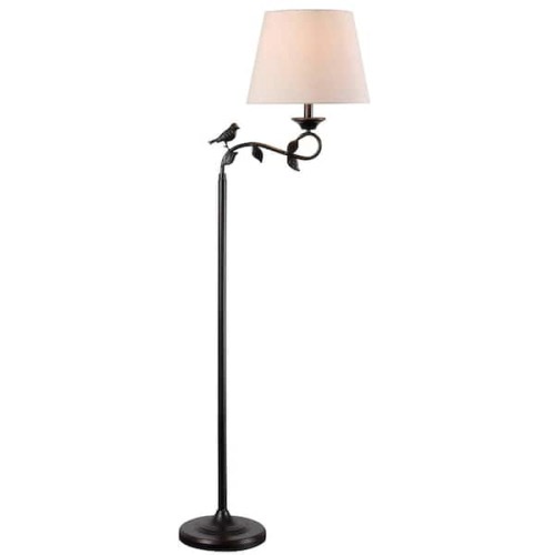 Birdsong 60 in. Oil Rubbed Bronze 1-Light Swing Arm Floor Lamp with Linen Empire Shade