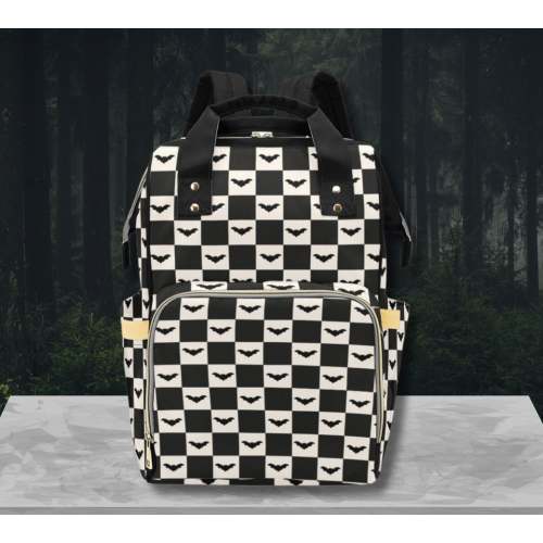 Checker Diaper Bag-Gothic Nappy Bag-Alternative Diaper Bags-Bat Nappy Backpack-Preschool Backpack-Custom Diaper Bags