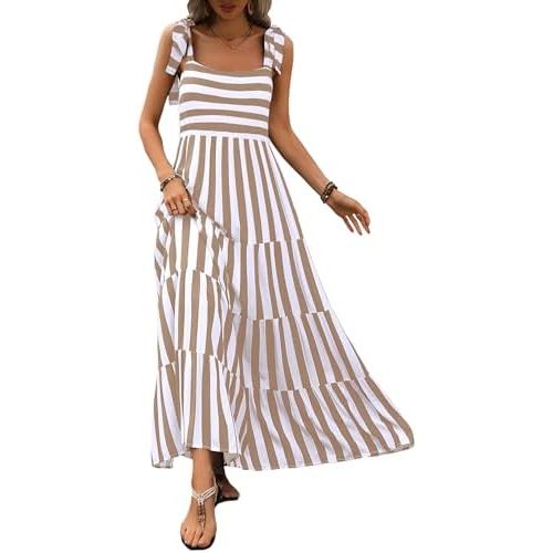 PRETTYGARDEN Women Dresses 2025 Summer Floral Sleeveless Maxi Dress Casual Spaghetti Strap Tiered Flowy Beach Long Dress