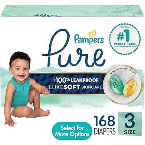 Pampers Pure Protection Diapers - Size 3, 168 Count, Hypoallergenic Unscented Disposable Baby Diapers