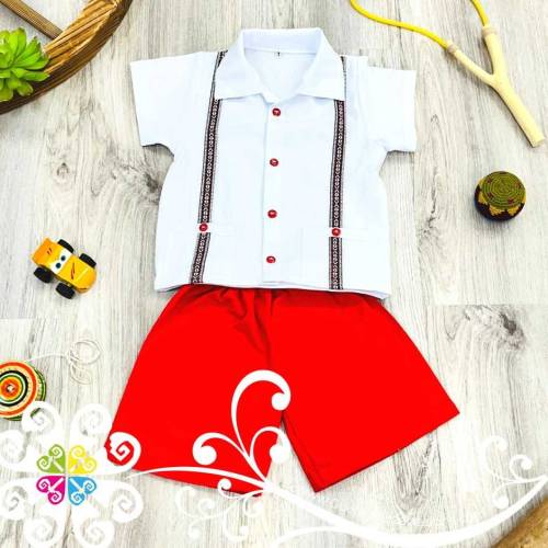 Red Lalito Short and Shirt Set - Mexican Boy Outfit - Traje de Nino