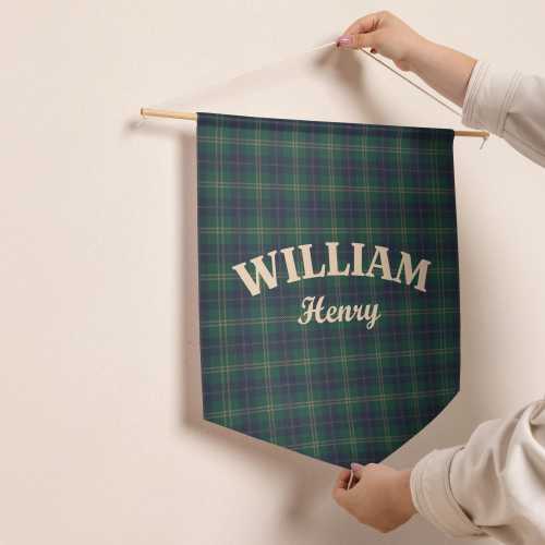 Custom Name Plaid Pennant Banner | Tartan Nursery Baby Name Wall Art Flag