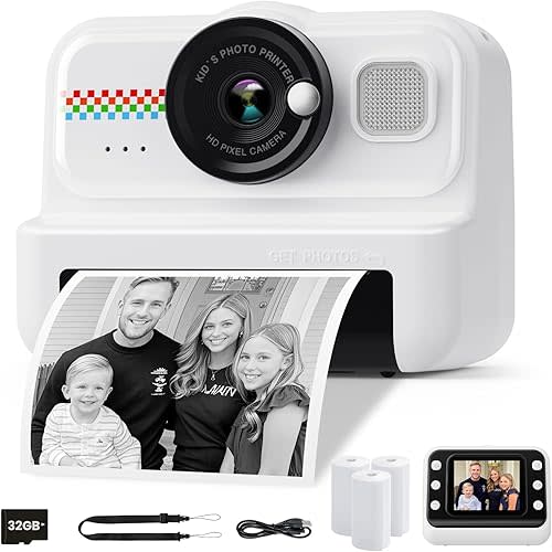 Kids Instant Print Camera, 1080P HD Kids Camera Instant Print with 3 Rolls Print Paper & 32GB Card, Ideal Kids Toys Gifts for Boys & Girls Age 3-14 (Black)