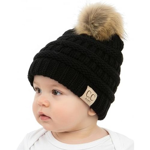 Funky Junque Baby Pom Pom Beanie – Soft Knit Infant Winter Hat for Baby Girls & Boys, Cozy Warm Newborn Beanie 0–12 Months