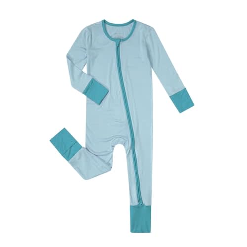 Teach Leanbh Unisex Baby Bamboo Viscose Pajamas with Mittens and Feet Cuffs Soild Printing 2 Way Zipper Long Sleeve Romper