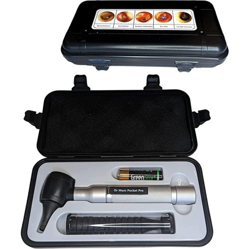 4th Generation Doctor Mom LED Pocket Pro Otoscope with both Adult and Pediatric Disposable Specula Tips, Battery, and Protective Hard Plastic Case