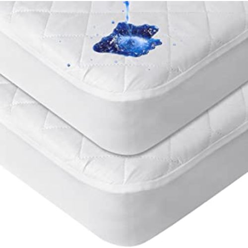 Crib Mattress Protector Waterproof 2 Pack, Quilted Crib Mattress Pad Cover 52" x 28" Extra Soft Breathable Toddler Bed Cover Stretch Up to 8", White