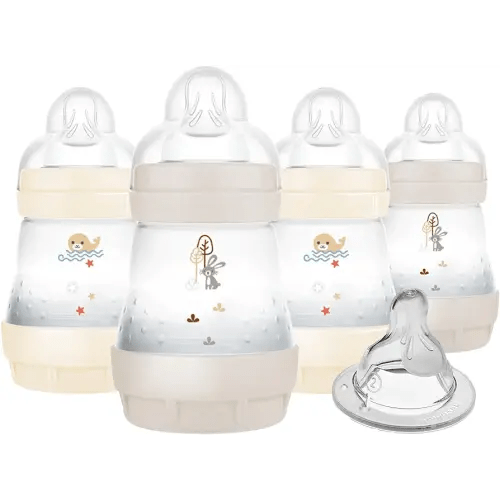 MAM 5oz Easy Start Anti-Colic Baby Bottles, Slow Flow with Bonus Medium Flow Nipple, Reduces Colic, Gas, & Reflux, Easy-to-Clean, BPA-Free, Baby Bottles for Newborns, 0-3 Months