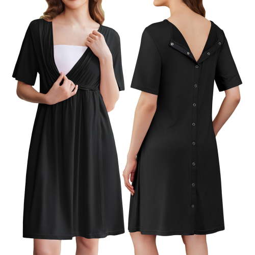 Avidlove Women Maternity Nursing Nightgown with Button Short Sleeve Nursing Dress for Breastfeeding Labor and Delivery Gown for Hospital S-XXL