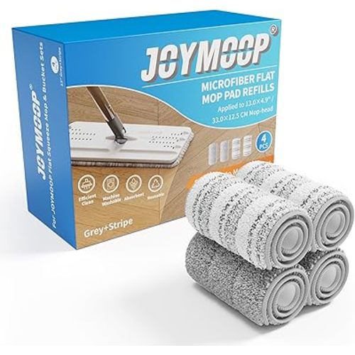 JOYMOOP Mop Replacement Pads, 4-Pack 13" × 4.9" Microfiber Flat Mop Refills, Dual Grey & Stripe Pads for Wet & Dry Cleaning, Fits JOYMOOP Mop Head Refills, Machine Washable, Durable, Scratch-Free