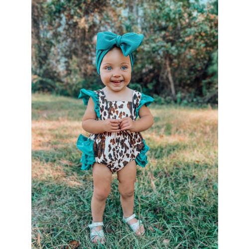 Cowhide and turquoise ruffle romper
