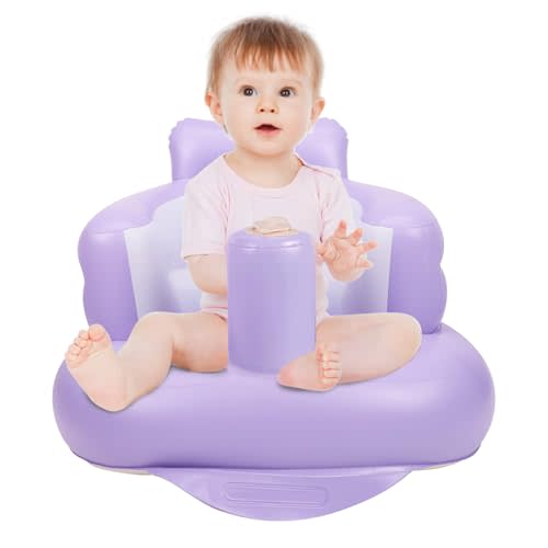 AirSwim Inflatable Baby Seat, Inflatable Baby Chair with Built-in Pump | Blow Up Baby Chair for Babies 3 Months and Up, Baby Sit Up Chair Floor Sofa for Learning to Sit, Palying, Camping, Purple