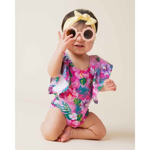 Aloha, Beaches Ruffle Sleeve One Piece Swimsuit