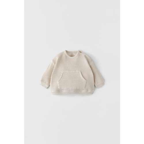 WAFFLE KNIT POUCH POCKET SWEATSHIRT