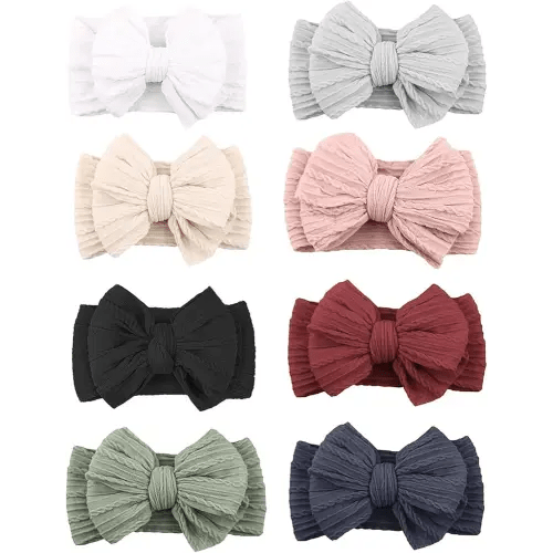 8 Pcs Baby Bows Headbands Nylon Hairbands Baby Girl Bows Hair Accessories For Infant Toddler Essentials (8 Color-warm, Mid)