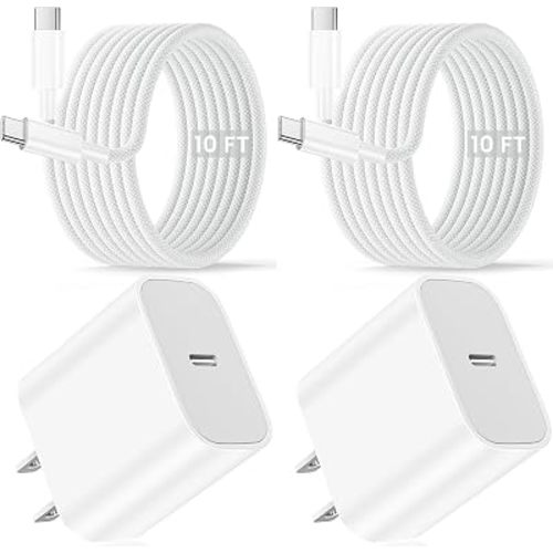 iPhone 17 16 15 Charger Fast Charging 10FT, 20W USB C Block with Long Cord