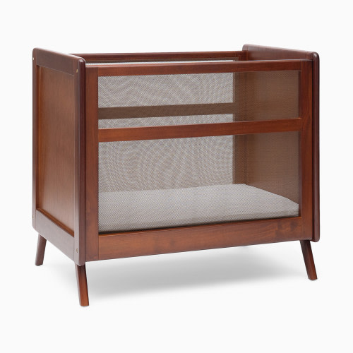 Halo 2-in-1 Breathable Mesh Convertible Mini Crib with Mattress - Walnut