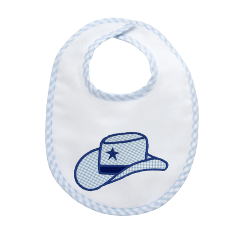 Cowboy Hat Applique Basic Bib - Blue