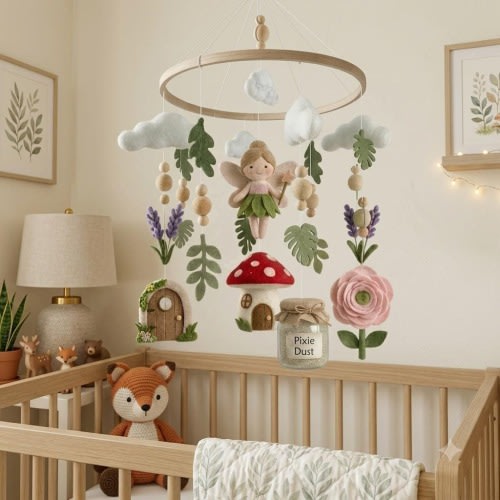 Fairy Baby Mobile, Enchanted Forest Crib Mobile, Mushroom Nursery Mobile, Woodland Fairy Decor, Felt Baby Mobile, Baby Shower Gift