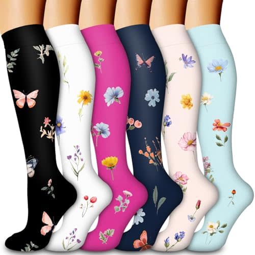 Compression Socks for Women & Men Circulation(6 pairs)-Graduated Supports Socks for Running, Athletic Sports