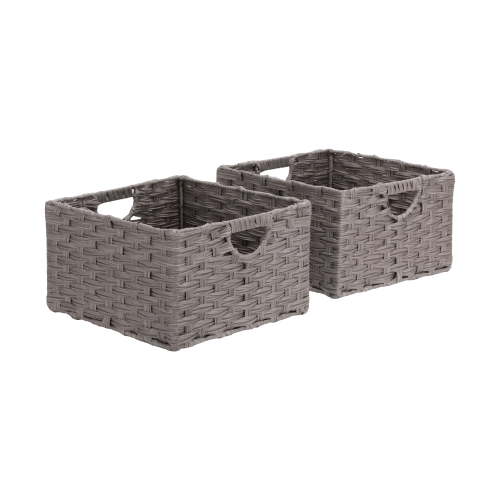Seville Classics Foldable Handwoven Cube Storage Basket (2-Pack), Gray