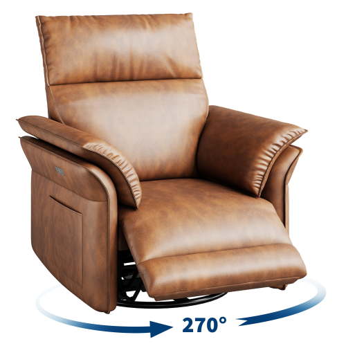 Power Recliner Chair Glider – Swivel Rocker with USB Charging Port, 270° Rotation, 350 lb Capacity, & Double-Layered Armrests – Chenille Upholstery for Living Room, Nursery, Bedroom