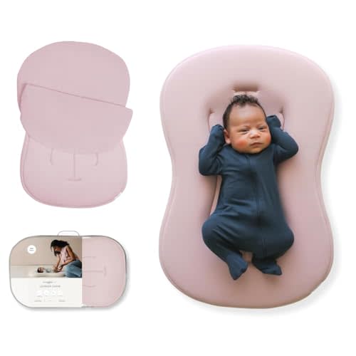 snuggle me® Baby Lounger Curve (0-6 Months) - Premium Organic Cotton with Foam Core, Machine-Washable Cover, Buttery-Soft & Breathable Infant Lounger with Travel Bag (30 in x 20 in x 1.9 in) - Petal