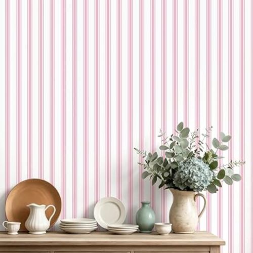 Sevalo Pink Striped Wallpaper Peel and Stick Wall Decor Modern 17.3” ×591”