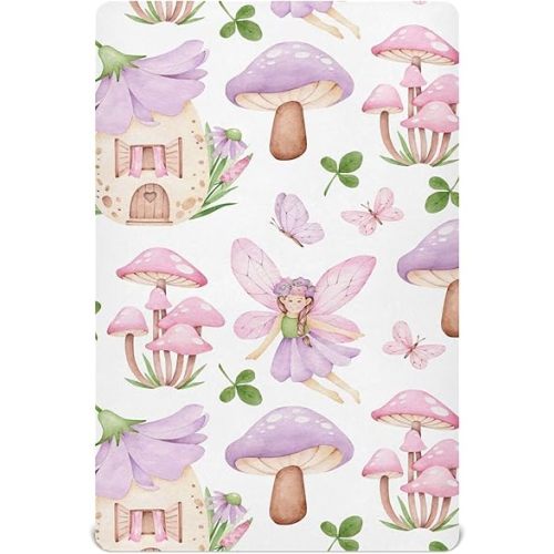 Butterflies Fairy House Crib Sheets Soft Breathable Fitted Baby Crib Sheets Mattress Cover for Girls Boys, 52" x 28" x 9"