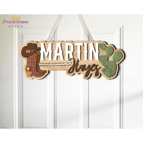 Western Kids Room Door Sign, 3D Welcome Sign, Custom Cowboy Boot Nursery Decor, Kids Bedroom Wooden Sign, Birthday Gifts for Kid