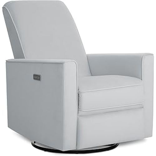 Evolur Harlow Upholstered Power Glider Recliner with USB Charging – Rocking & 360° Swivel with Smooth Glide – Greenguard Gold & FSC Certified – Modern Nursery and Living Room Chair in Grey