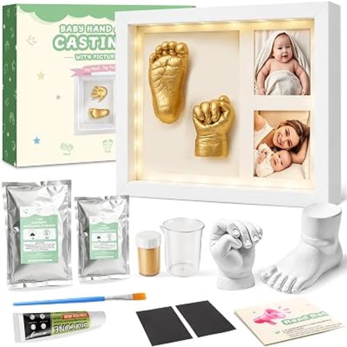 Baby Hand and Foot Casting Kit, Lighted Shadow Box Frame, Newborn Keepsake
