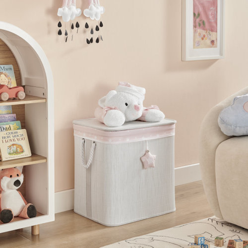 Isabelle & Max™ Pink/Cream Collapsible Folding Woven Kids Plush Laundry Hamper Toy Storage With Liner And Handles - Sleepy Teddy Bear & Reviews | Wayfair