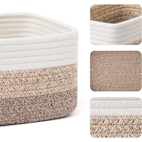 Small Storage Baskets for Organizing | Closet Organizer Bins | Shelf Toy Basket | Woven Rope Baskets | Cube Decorative Box | Shallow Basket |11.5x7.5x4.7”| 3 Packs Gradient Brown