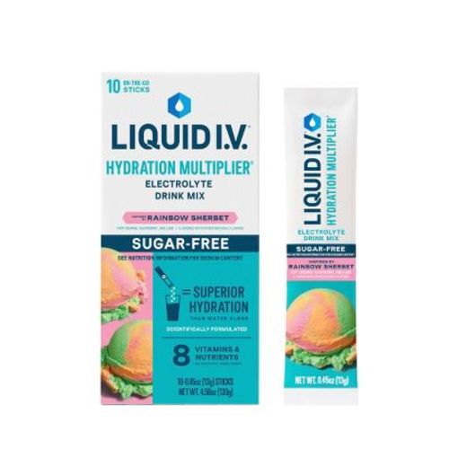 Liquid I.V. Sugar Free Hydration Multiplier Vegan Powder Electrolyte Supplements - Rainbow Sherbert - 0.45oz/10ct