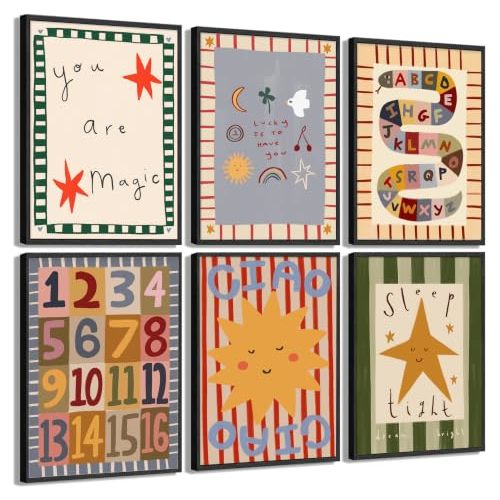 6Pcs Educational Nursery Wall Art Colorful Kids Room Wall Decor Unframed | 8*10IN Classroom Positive Affirmation Poster Prints Boho Colorful Stripes Wall Decor for Toddler Room Playroom